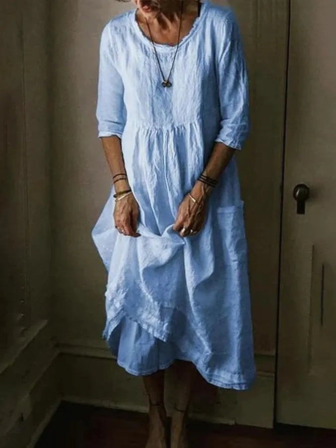 Robe longue en lin femme, coupe fluide et élégante.  Idéale pour l'été.