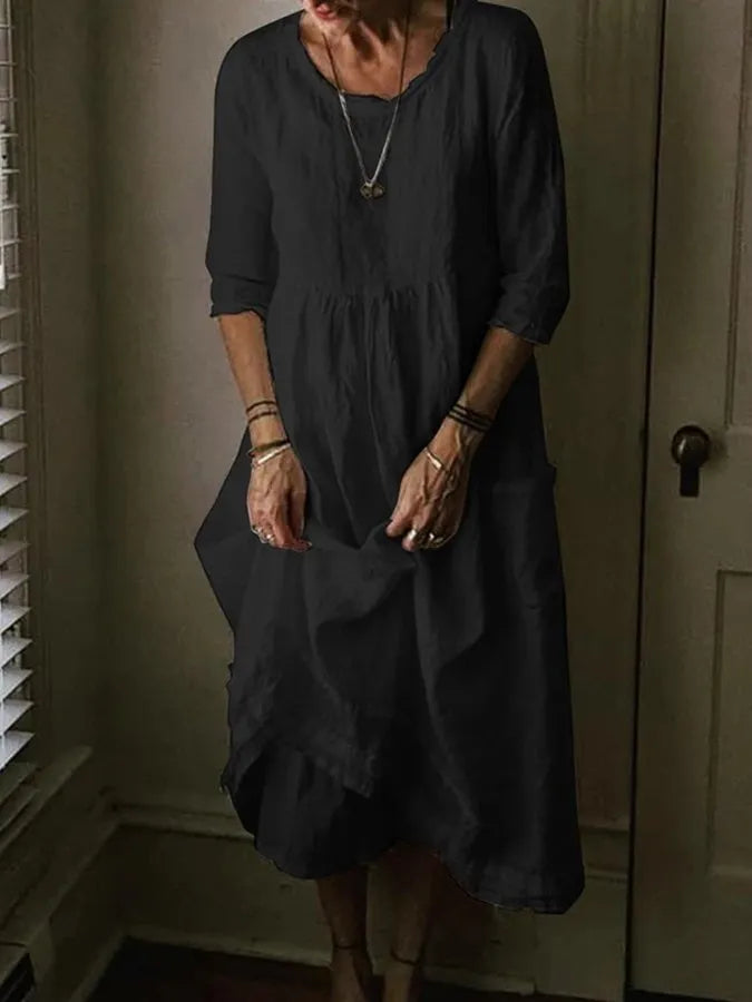 Robe longue en lin femme, coupe fluide et élégante.  Idéale pour l'été.