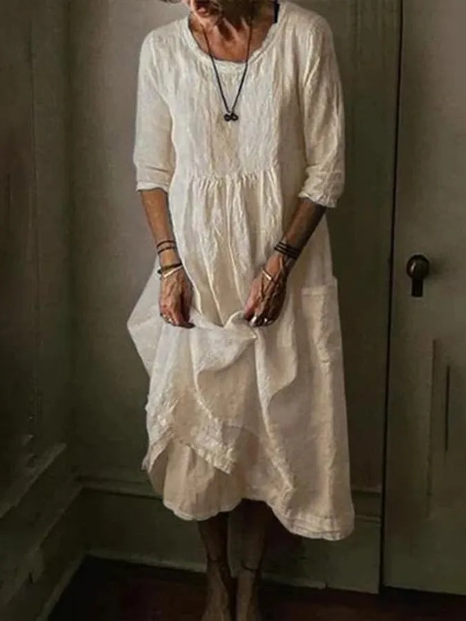 Robe longue en lin femme, coupe fluide et élégante.  Idéale pour l'été.