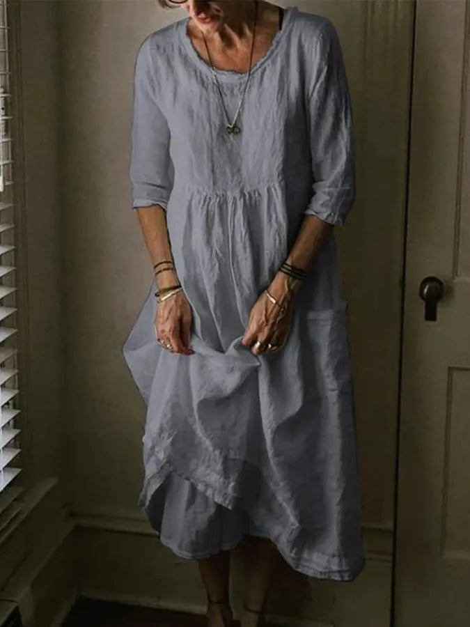 Robe longue en lin femme, coupe fluide et élégante.  Idéale pour l'été.