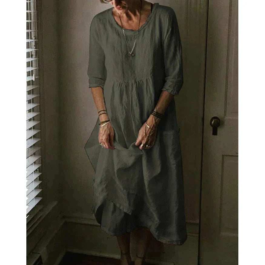 Robe longue en lin femme, coupe fluide et élégante.  Idéale pour l'été.