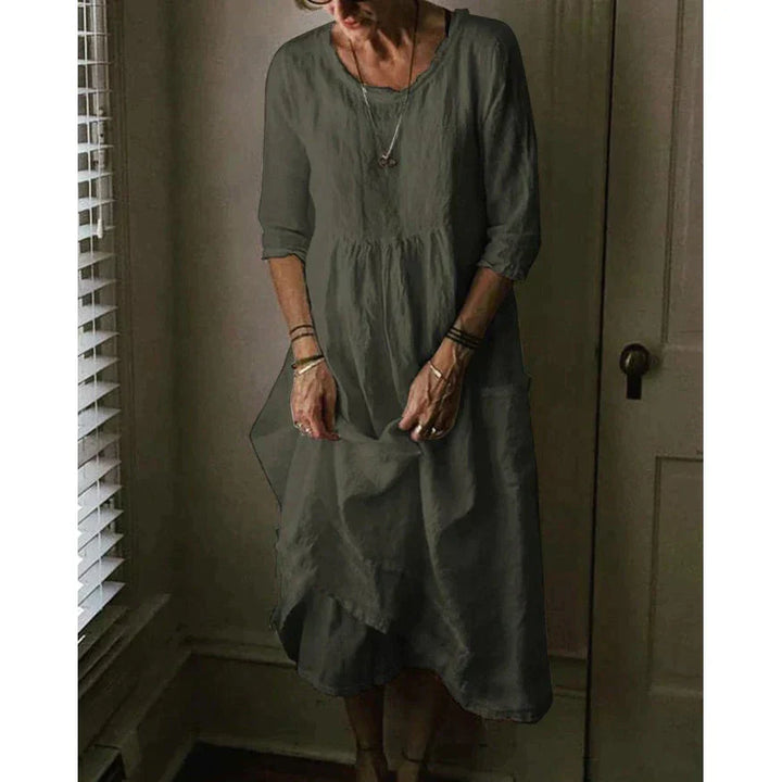 Robe longue en lin femme, coupe fluide et élégante.  Idéale pour l'été.