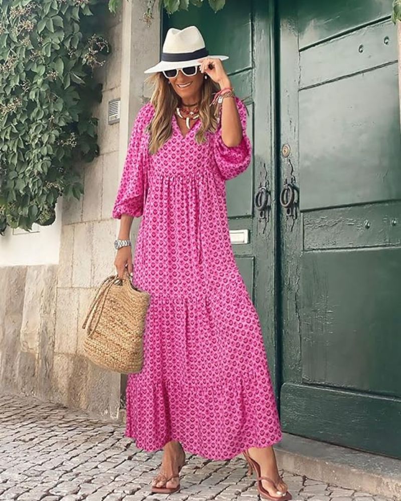 Robe longue femme, style bohème fluide, parfaite pour les vacances d'été.
