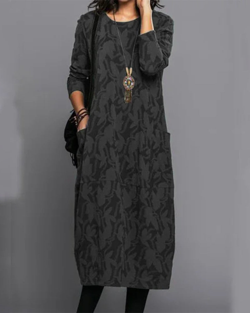 Robe longue confortable femme, imprimé floral éclatant, manches longues. Parfaite pour le bureau ou sorties décontractées.