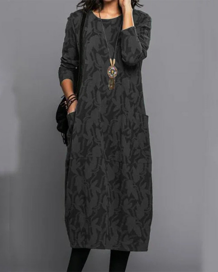 Robe longue confortable femme, imprimé floral éclatant, manches longues. Parfaite pour le bureau ou sorties décontractées.