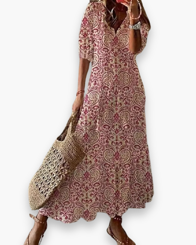 "Robe longue fluide bohème florale pour femme, élégante avec imprimé floral, parfaite pour l'été décontracté ou chic."