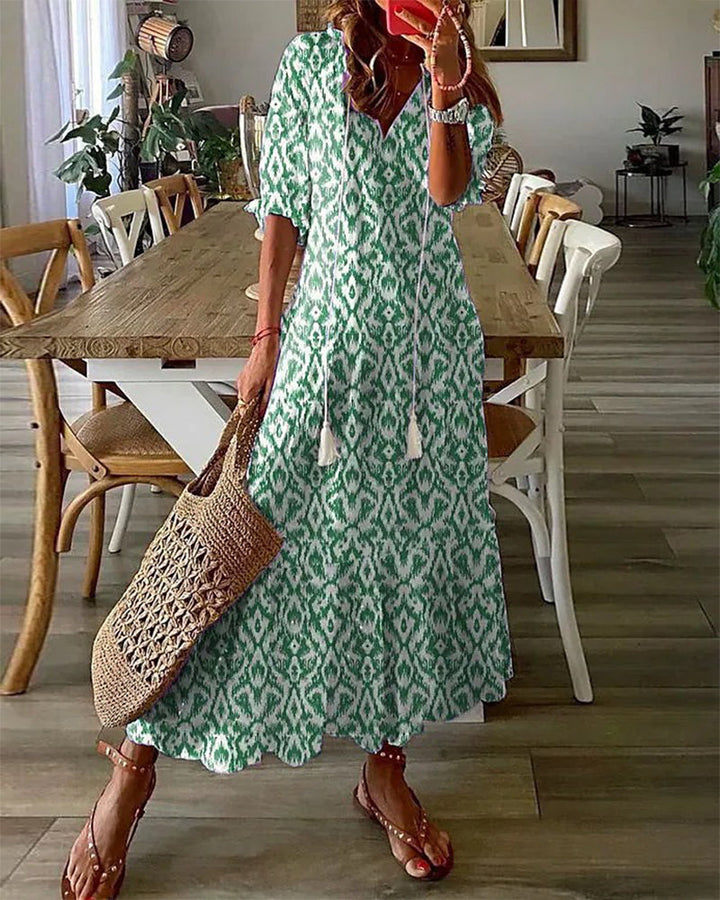Maxi-robe élégante et confortable pour femme, tissu léger et imprimé, parfaite pour le printemps/été.