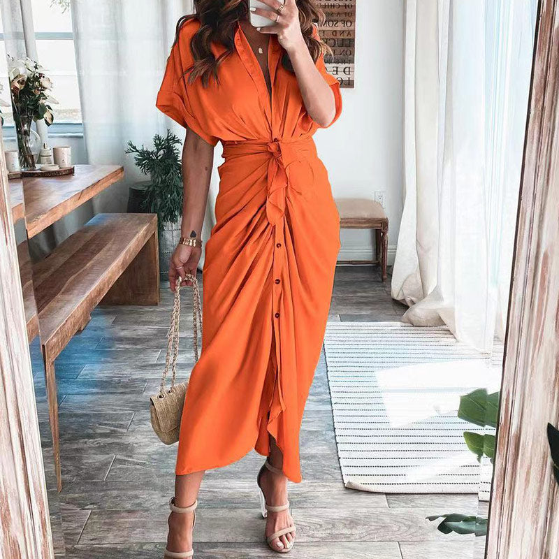 Robe longue Sorina élégante pour femme avec boutons, idéale pour le cocktail ou décontractée.