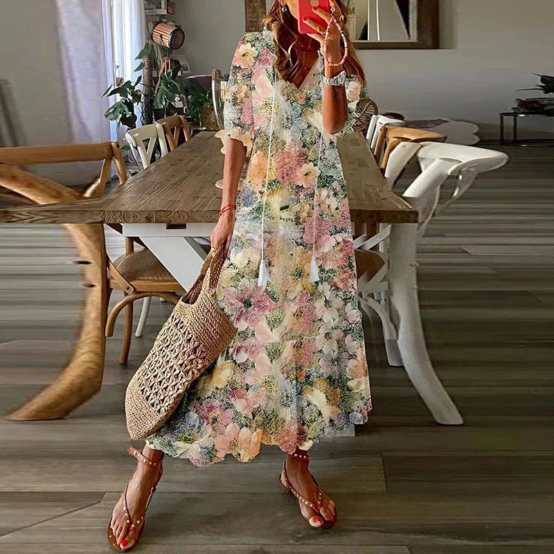 Robe maxi bohème Anna pour femme, fluide et légère, idéale pour l'été et les vacances.