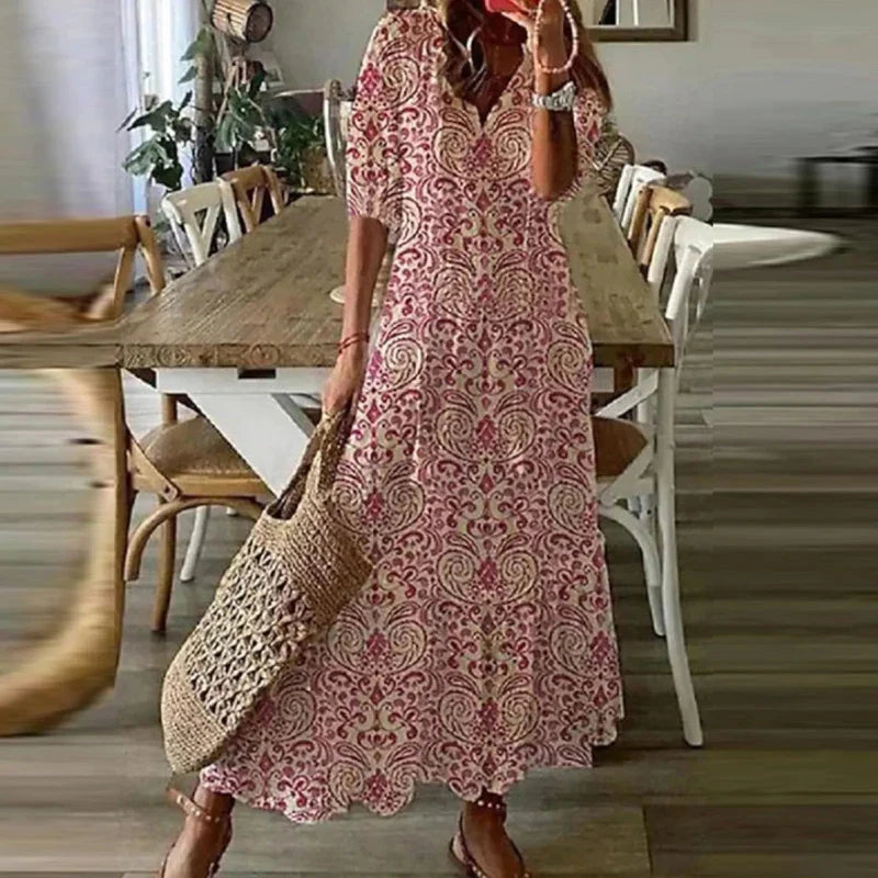 Robe maxi bohème Anna pour femme, coupe fluide et confortable, idéale pour un été chic et décontracté.