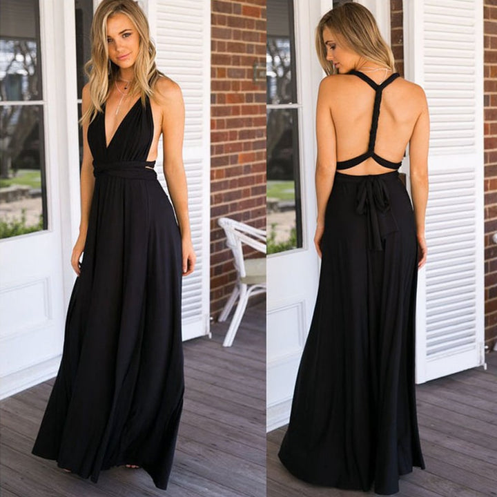 Robe maxi femme élégante dos ouvert, parfaite pour mariage estival ou soirée chic. Longue et fluide.