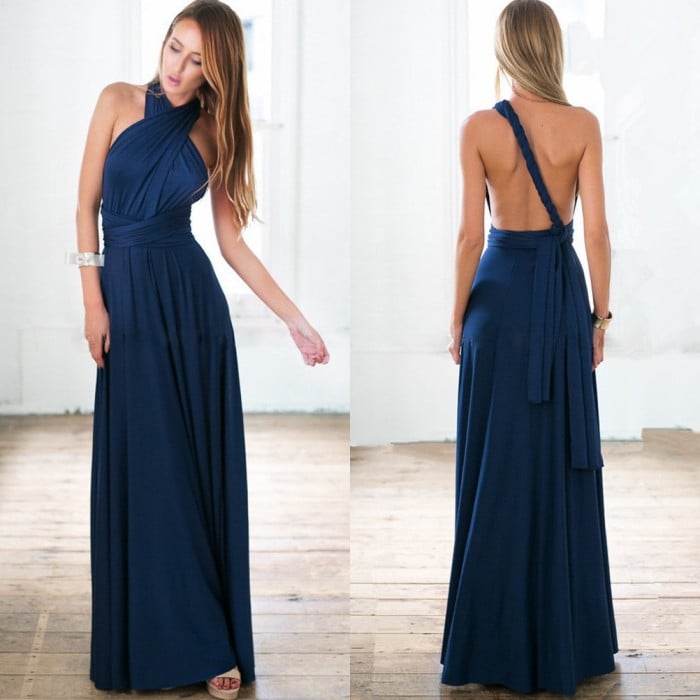 Robe femme maxi élégante, dos ouvert et coupe fluide. Parfaite pour invitée de mariage ou soirée d'été.