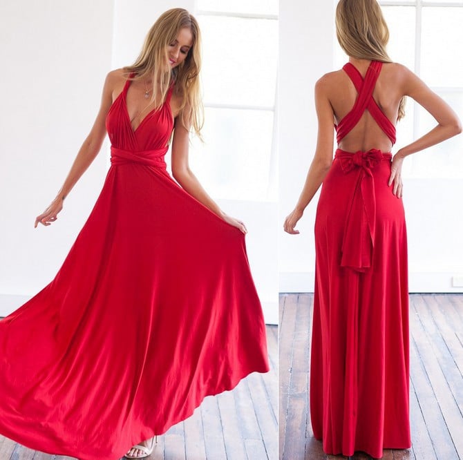 Élégante robe maxi femme avec dos ouvert raffiné, style chic pour mariages, soirées et cérémonies.