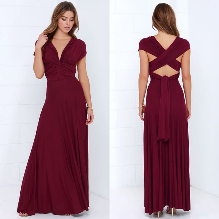 Robe longue femme sophistiquée, dos ouvert subtil. Idéale pour invitée de mariage chic ou soirée d'été.