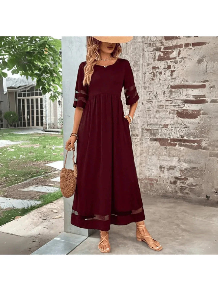 Robe maxi élégante pour femme, coupe longue et évasée, idéale pour tenue polyvalente d'été et printemps, confort.