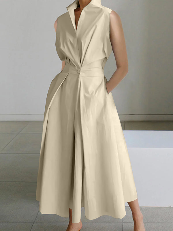 Robe maxi fluide femme, coupe chemise élégante.  Silhouette stylée et confortable.  Parfait pour toutes occasions.