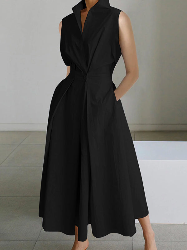 Robe maxi fluide femme, coupe chemise élégante.  Silhouette stylée et confortable.  Parfait pour toutes occasions.