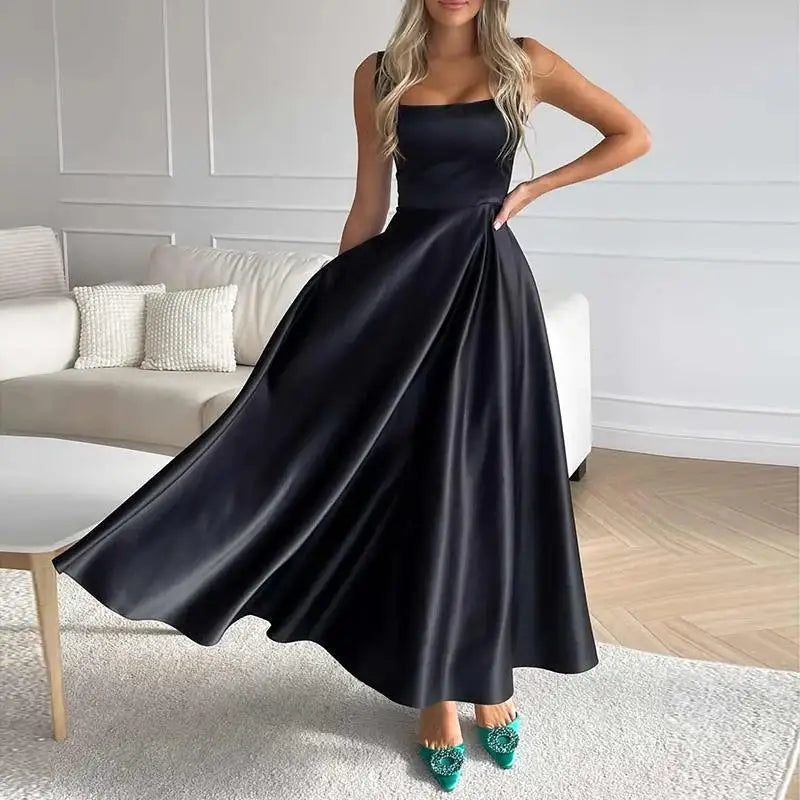 Robe maxi évasée femme élégante, parfaite pour soirée, bal ou mariage. Style flatteur pour cérémonie.