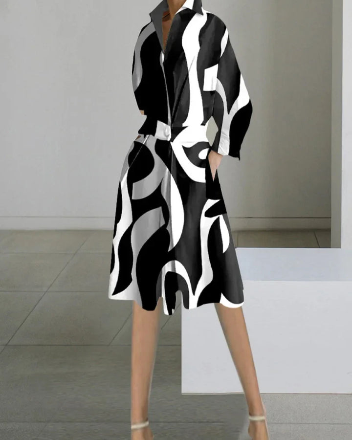 "Robe midi blanche Élégante col V manches longues poches pour femme"