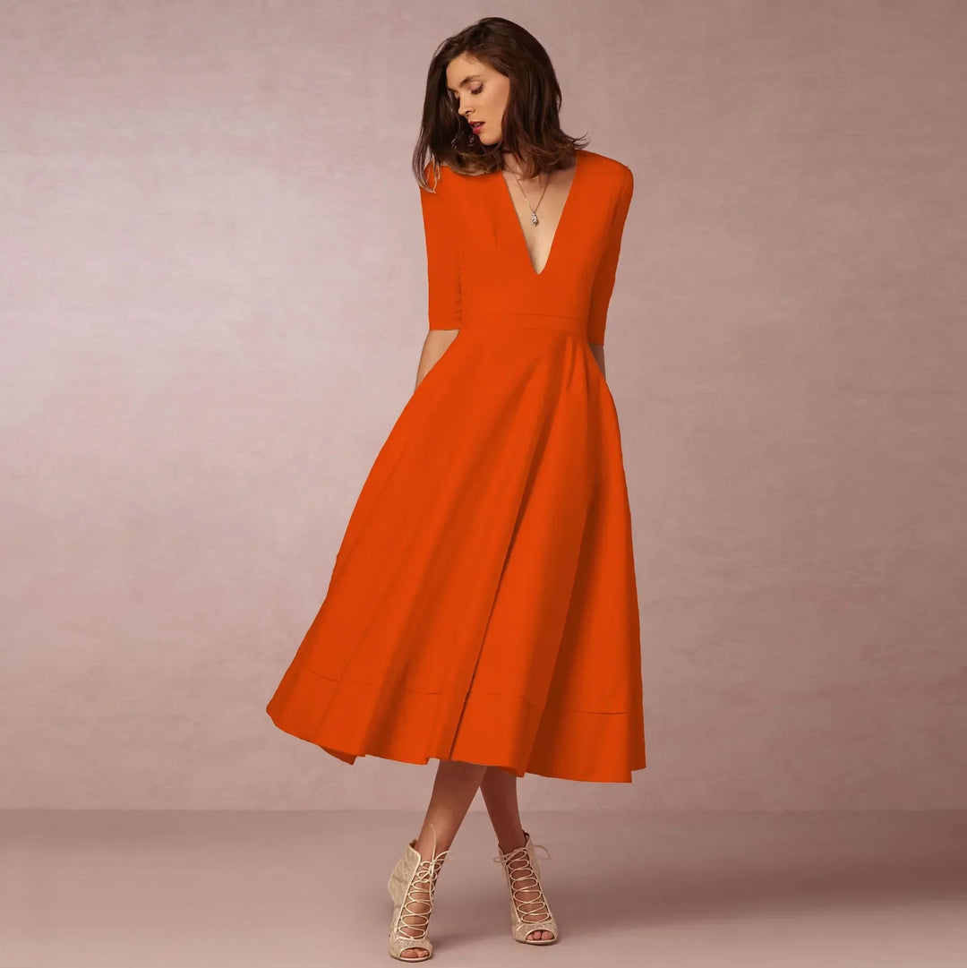 Robe chic midi cintrée, pour femme, confortable et polyvalente, idéale printemps/été.
