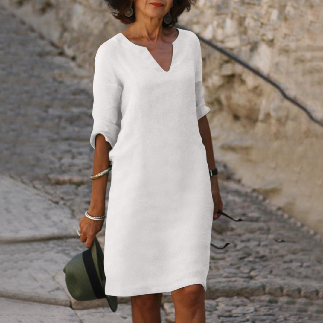 Robe midi été, coton léger, coupe fluide et élégante.  Parfait pour l'été.