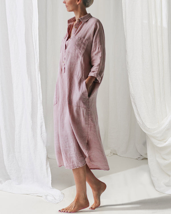 Robe midi été en lin, coupe fluide et légère.  Parfaite pour l'été.