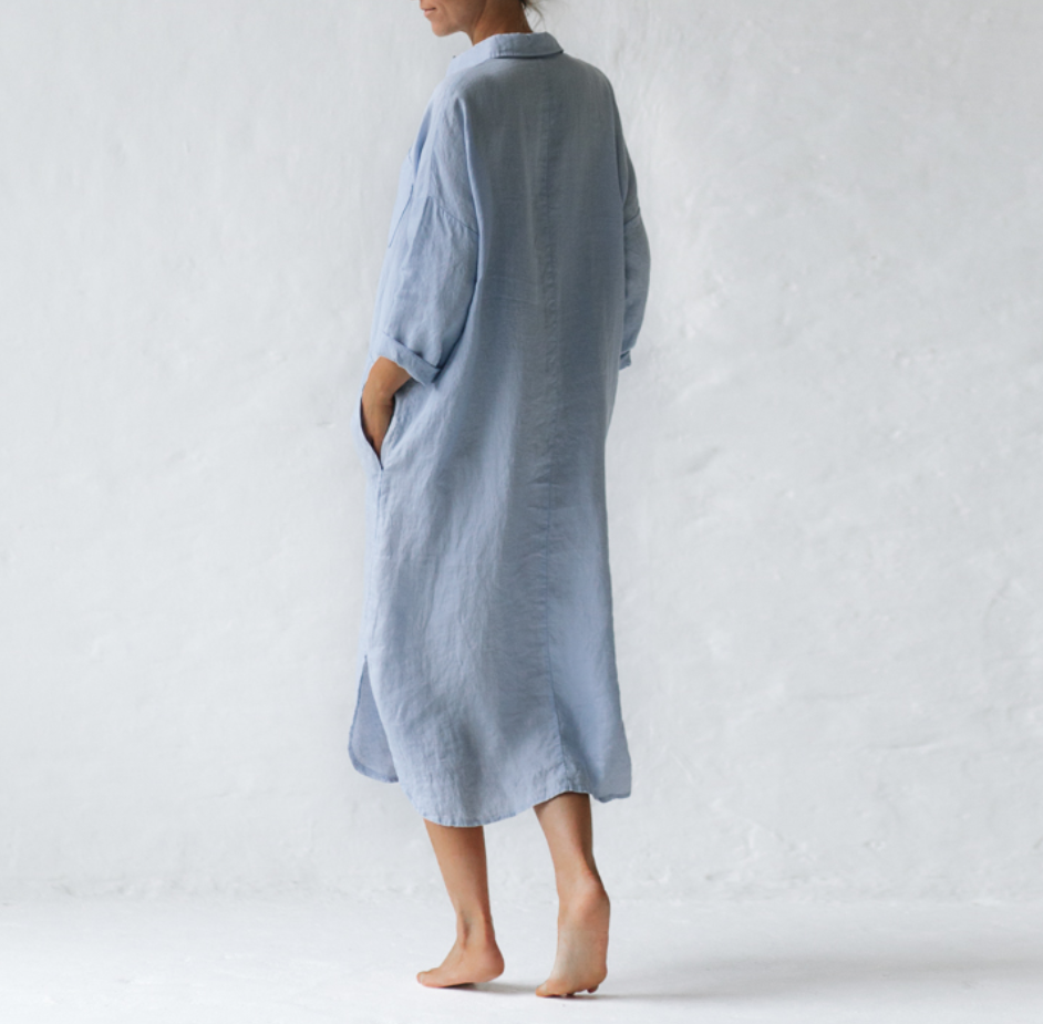 Robe midi été en lin, coupe fluide et légère.  Parfaite pour l'été.