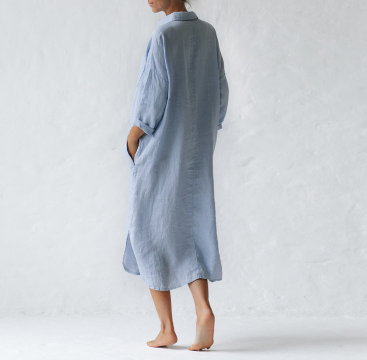 Robe midi été en lin, coupe fluide et légère.  Parfaite pour l'été.