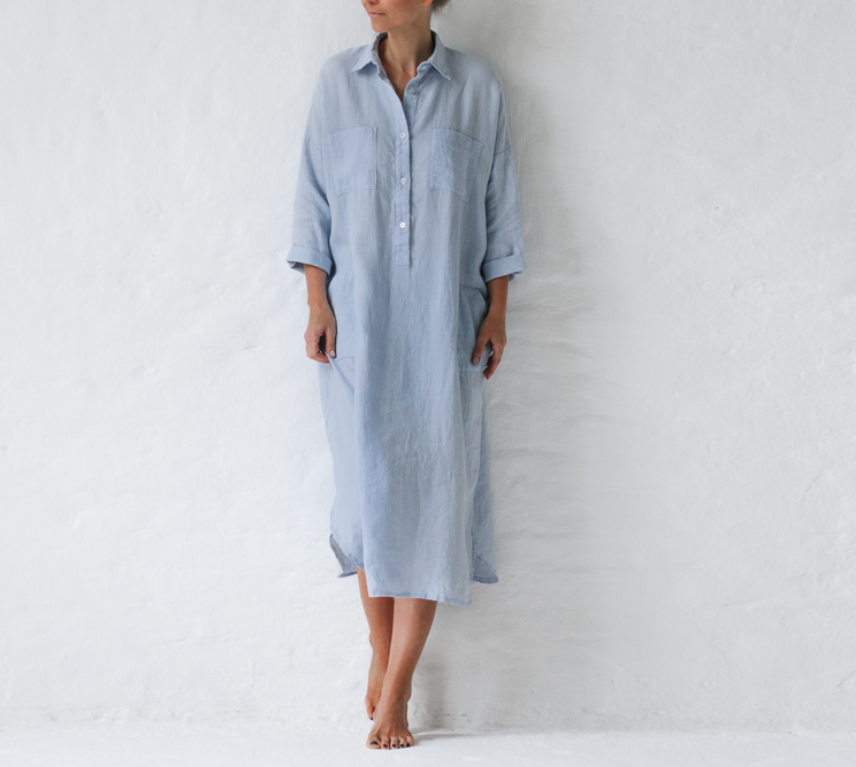 Robe midi été en lin, coupe fluide et légère.  Parfaite pour l'été.
