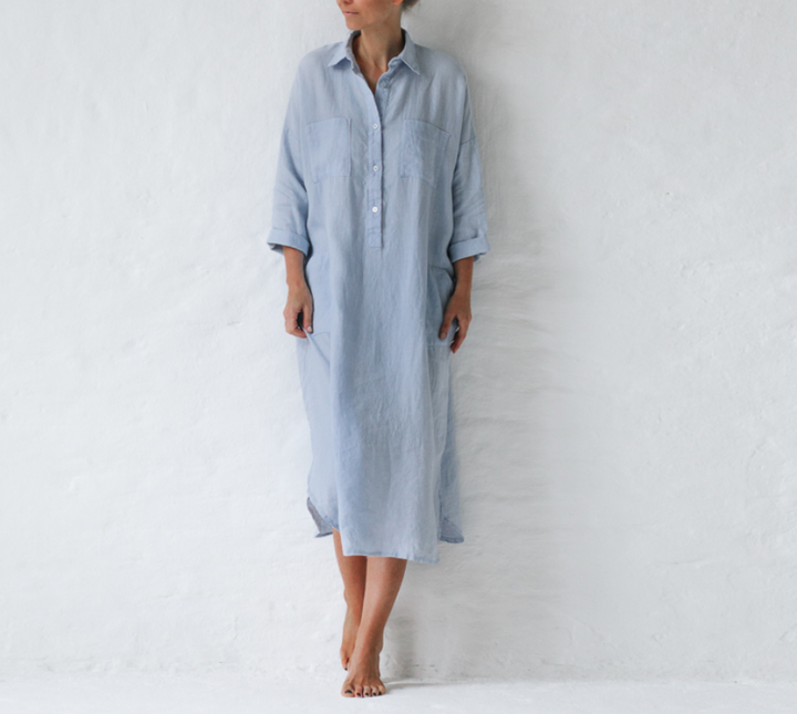 Robe midi été en lin, coupe fluide et légère.  Parfaite pour l'été.