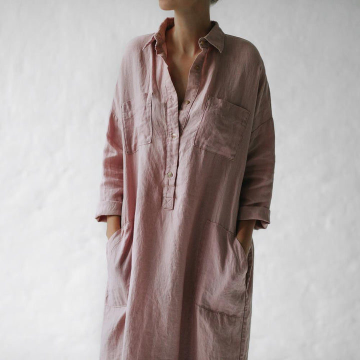 Robe midi été en lin, coupe fluide et légère.  Parfaite pour l'été.
