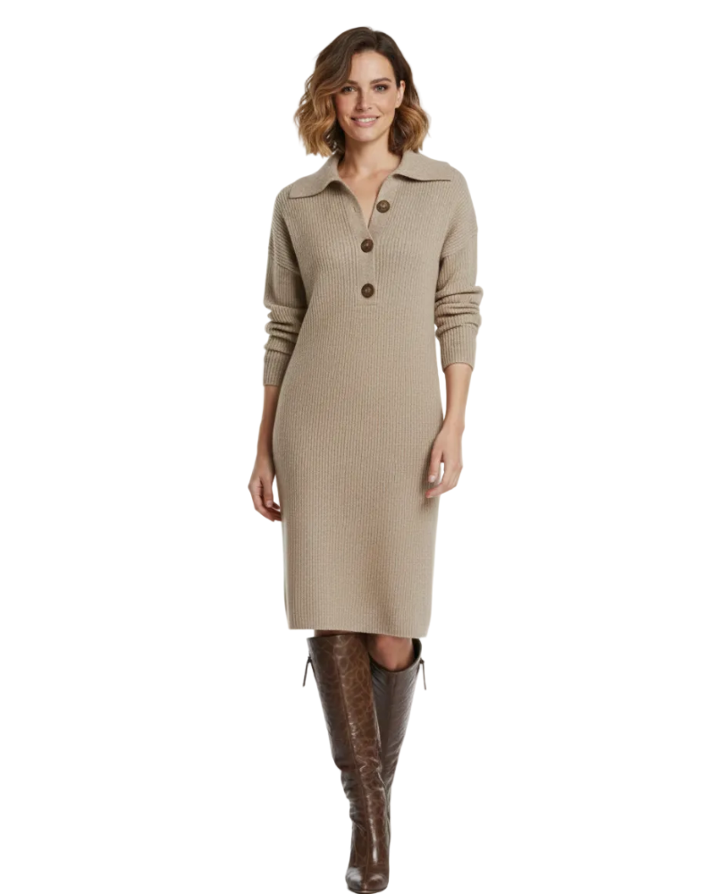 Robe midi femme noire à boutonnage col, polyvalente et confortable pour une tenue quotidienne élégante.