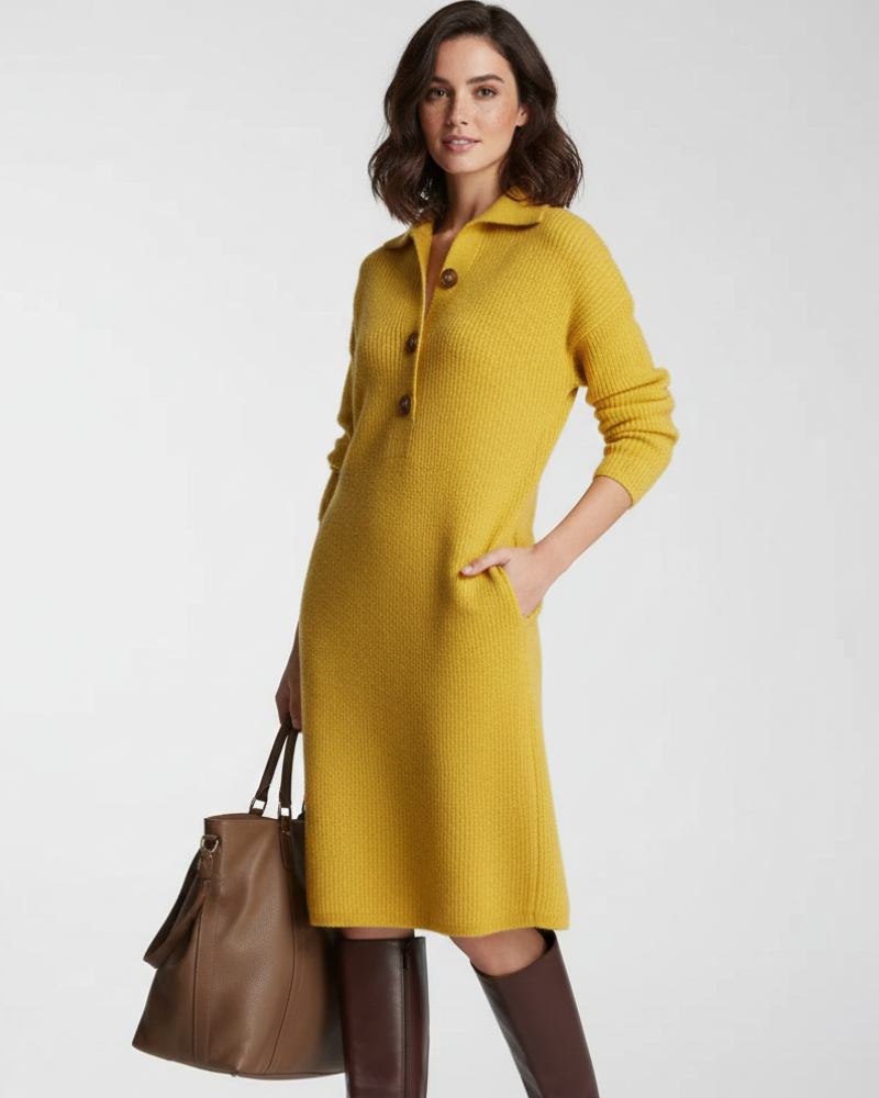 Robe midi femme kaki, chic décontractée et confortable, idéale pour un style quotidien polyvalent.