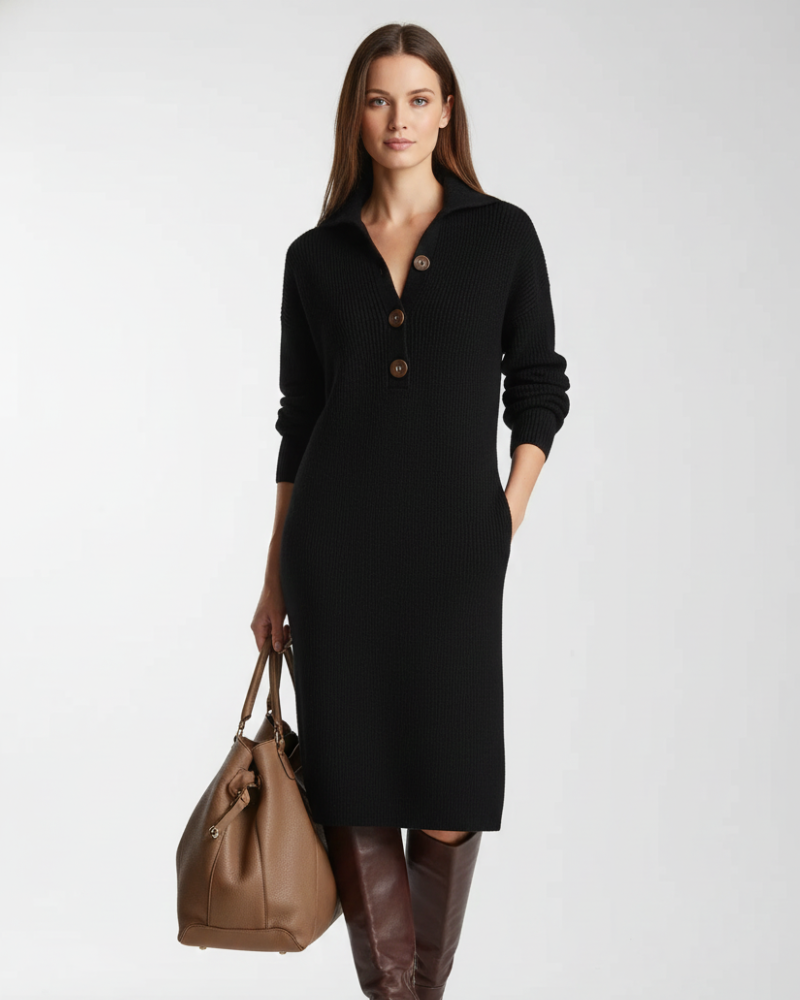 Robe midi femme confortable et élégante avec boutonnage, idéale pour une tenue quotidienne versatile.
