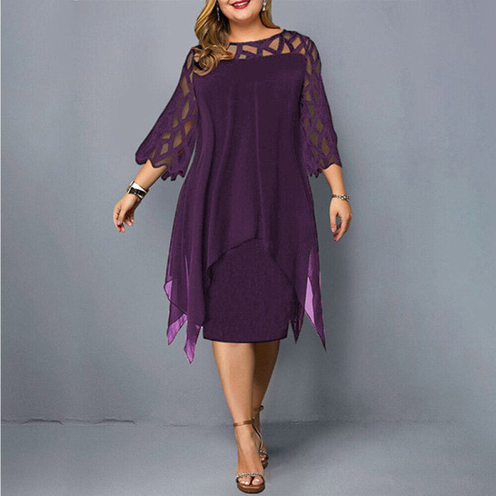 Robe midi grande taille chic et confortable, parfaite pour mariage ou événement spécial.