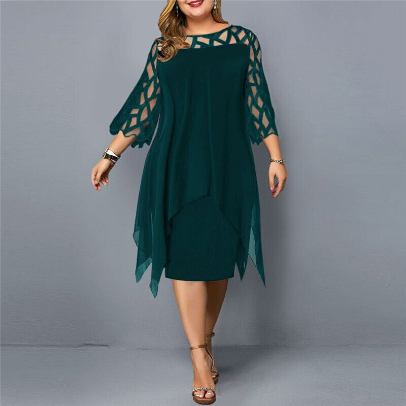 Robe midi grande taille polyvalente pour femme, idéale soirée, cocktail ou occasion formelle.