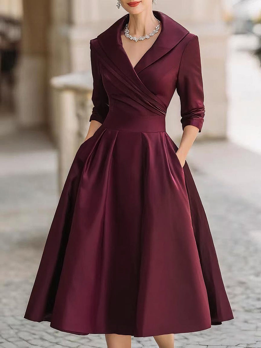 Robe midi polyvalente femme, plissée et élégante, style vintage chic pour le jour ou la soirée.