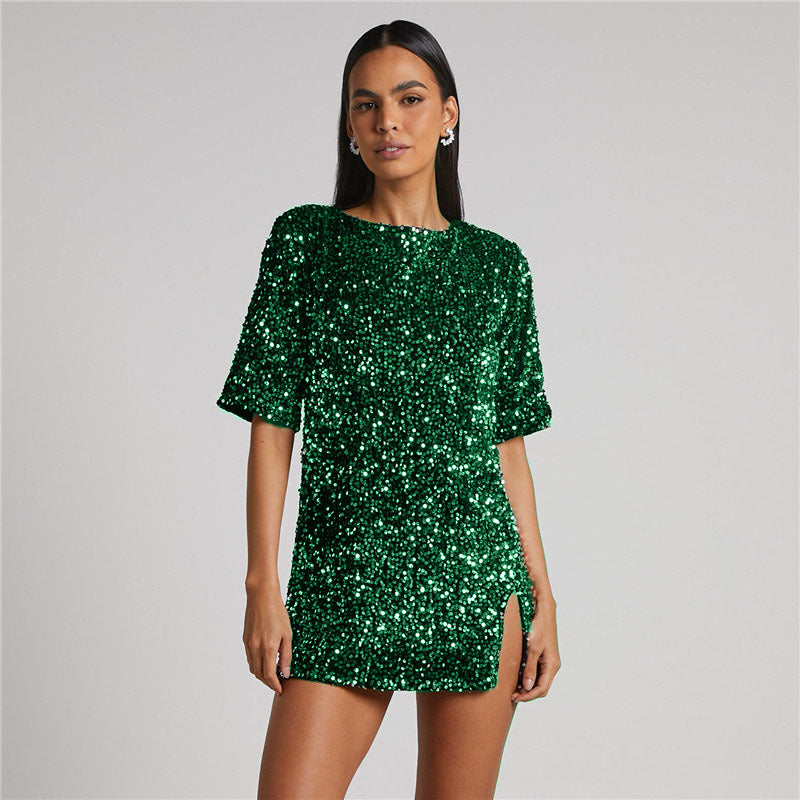 Robe de soirée élégante à paillettes Salyen pour femme, parfaite pour les événements festifs d'hiver.