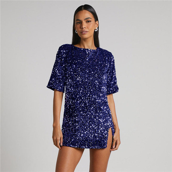 Robe de soirée festive Salyen à paillettes pour femme, une tenue chic et glamour pour toute célébration.