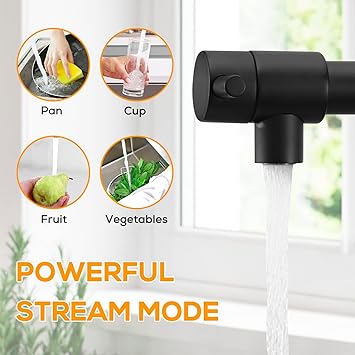 Robinet cuisine noir mat, douchette extensible. Design moderne,  installation facile.