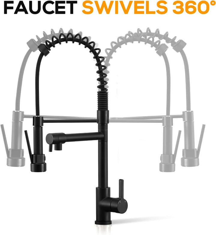 Robinet cuisine noir mat, douchette extensible. Design moderne,  installation facile.