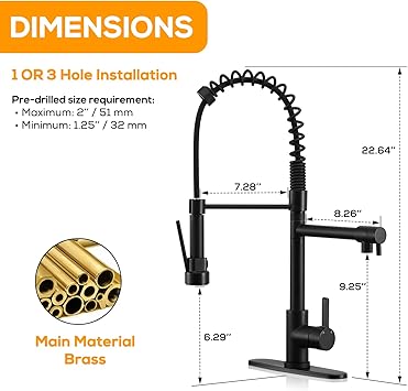 Robinet cuisine noir mat, douchette extensible. Design moderne,  installation facile.