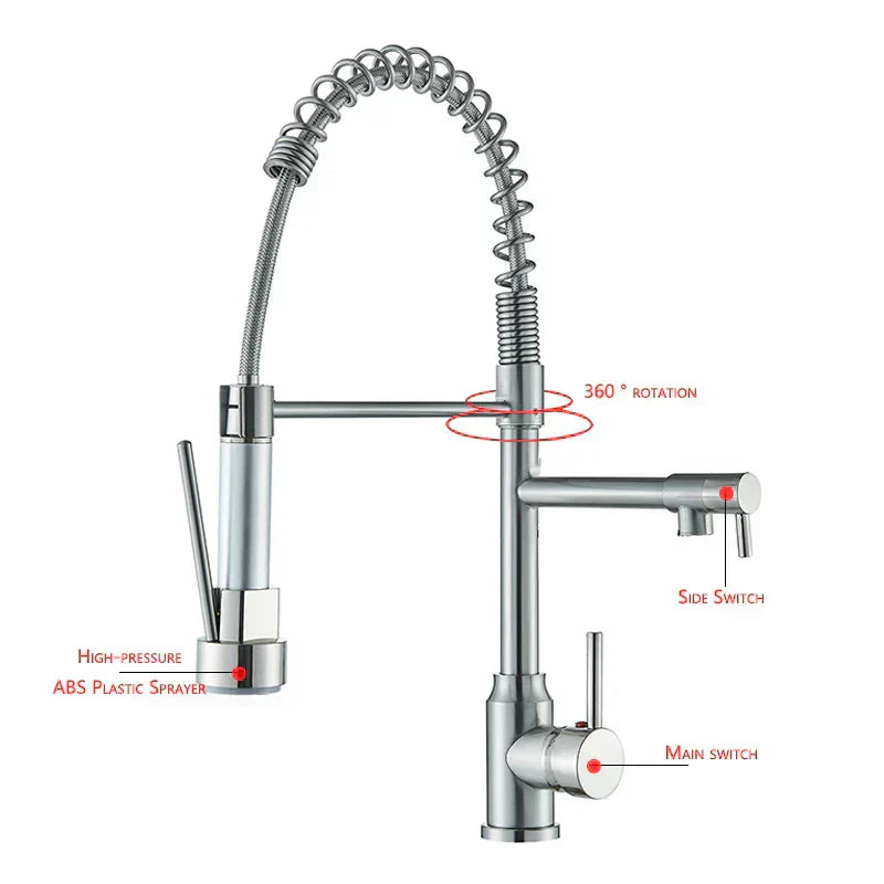 "Robinet de cuisine pivotant en acier inoxydable, design minimaliste, avec rotation 360°, pour flexibilité maximale."
