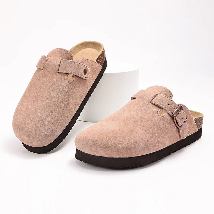 Sabots plateforme en daim camel, polyvalents et confortables, adaptés aux hommes et femmes, style casual.