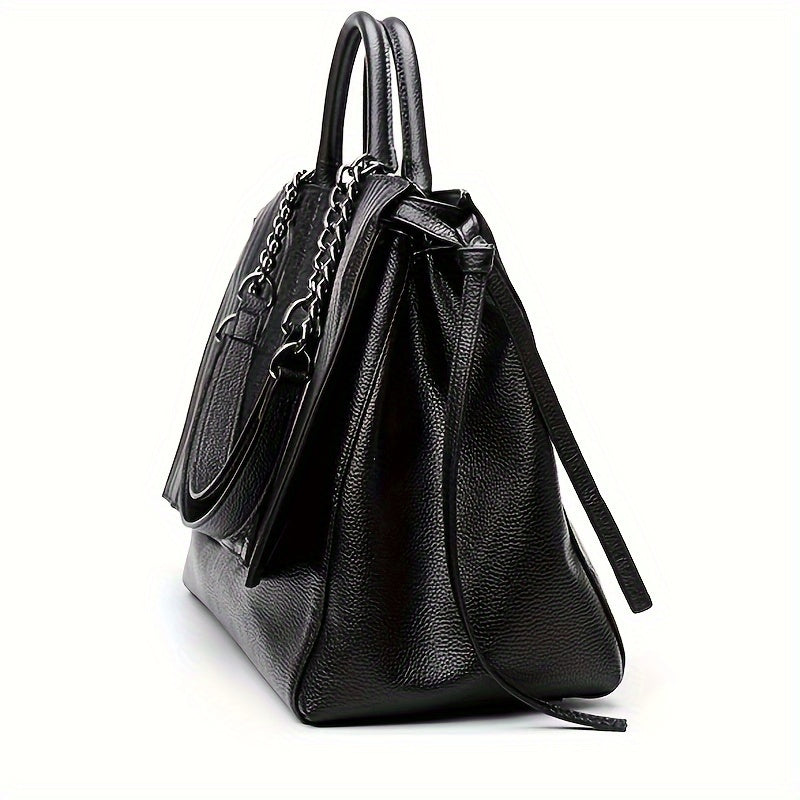 Sac à bandoulière noir élégant pour femmes, grand format avec compartiments, en cuir synthétique, style moderne chic.
