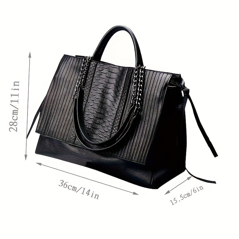 Sac à bandoulière noir élégant pour femmes, grand format avec compartiments, en cuir synthétique, style moderne chic.