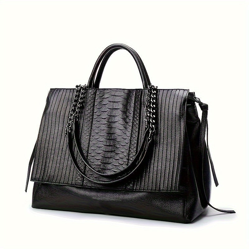 Sac à bandoulière noir élégant pour femmes, grand format avec compartiments, en cuir synthétique, style moderne chic.