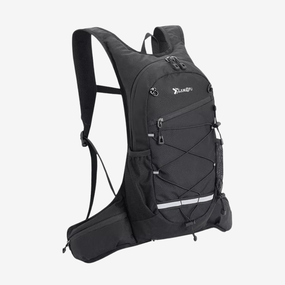 "Sac à dos léger pour randonnée et vélo, dos en maille respirante, design compact et robuste, idéal plein air."
