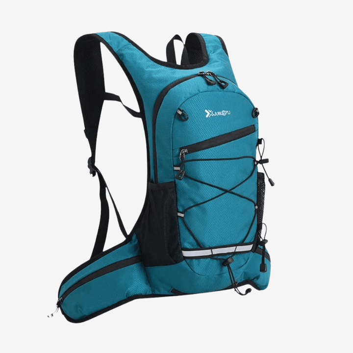 "Sac à dos léger pour randonnée et vélo, dos en maille respirante, design compact et robuste, idéal plein air."