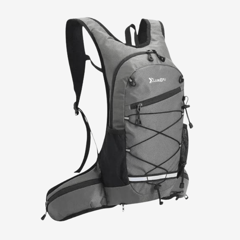 "Sac à dos léger pour randonnée et vélo, dos en maille respirante, design compact et robuste, idéal plein air."